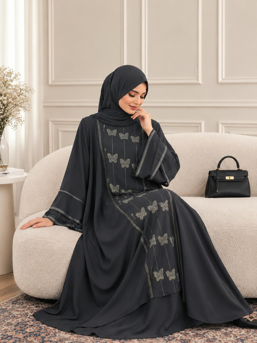024 - AYLEEN STONE WORK ABAYA | DARK GRAY