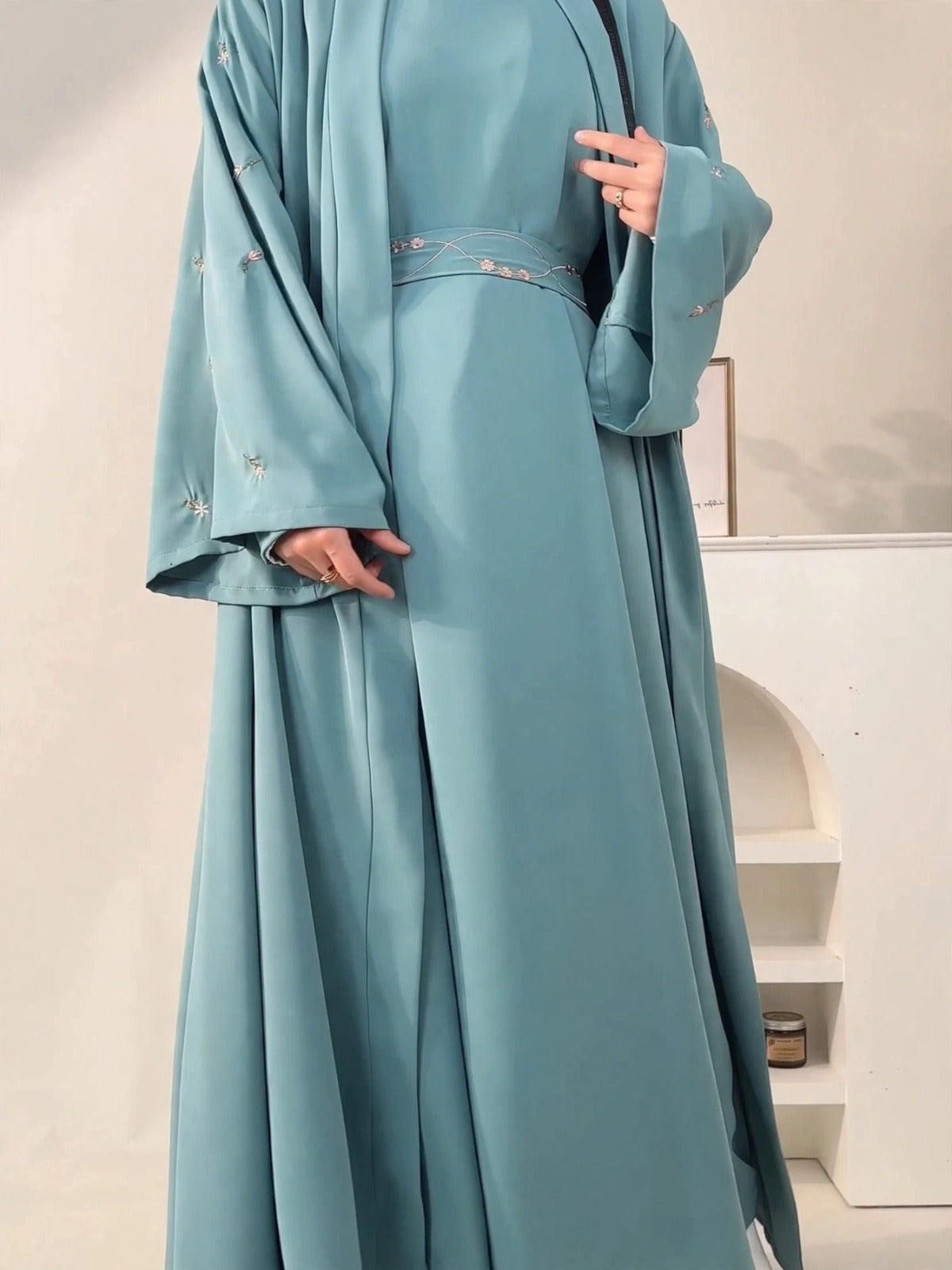 UMAIMA DOUBLE SHRUG ABAYA | SAND GRAY