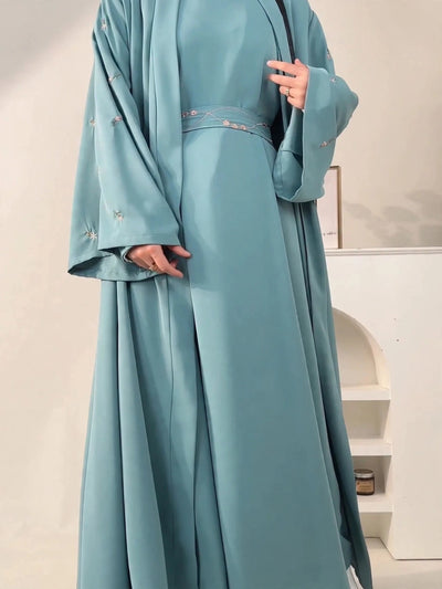 UMAIMA DOUBLE SHRUG ABAYA | SAND GRAY