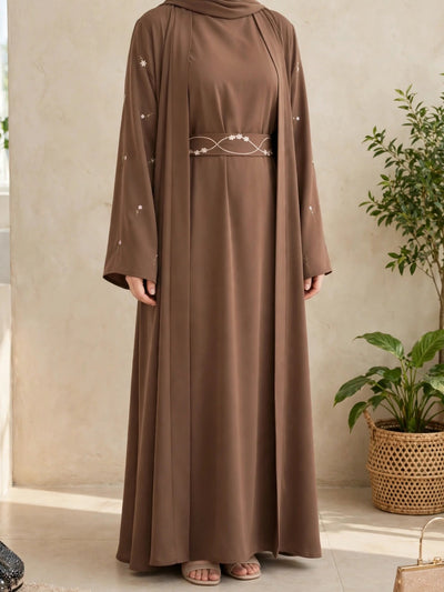 UMAIMA DOUBLE SHRUG ABAYA | COLLER BROWN