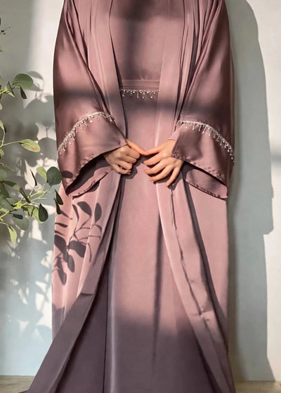 SAFFIA DOUBLE SHRUG LACE ABAYA | MAUVE PINK