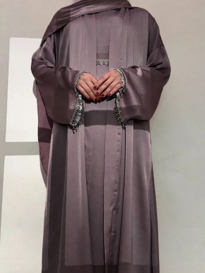 SAFFIA DOUBLE SHRUG LACE ABAYA | GHESTNUT LITE