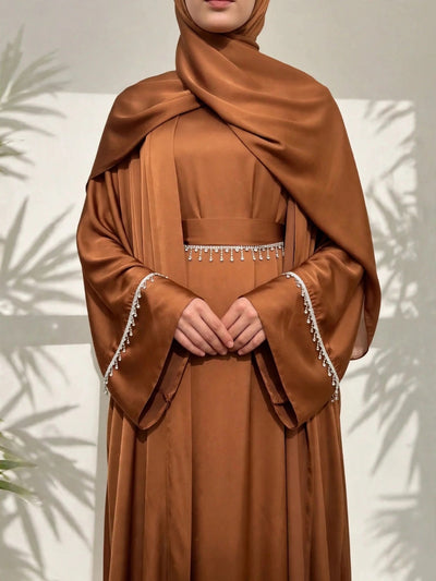 SAFFIA DOUBLE SHRUG LACE ABAYA | COPPER
