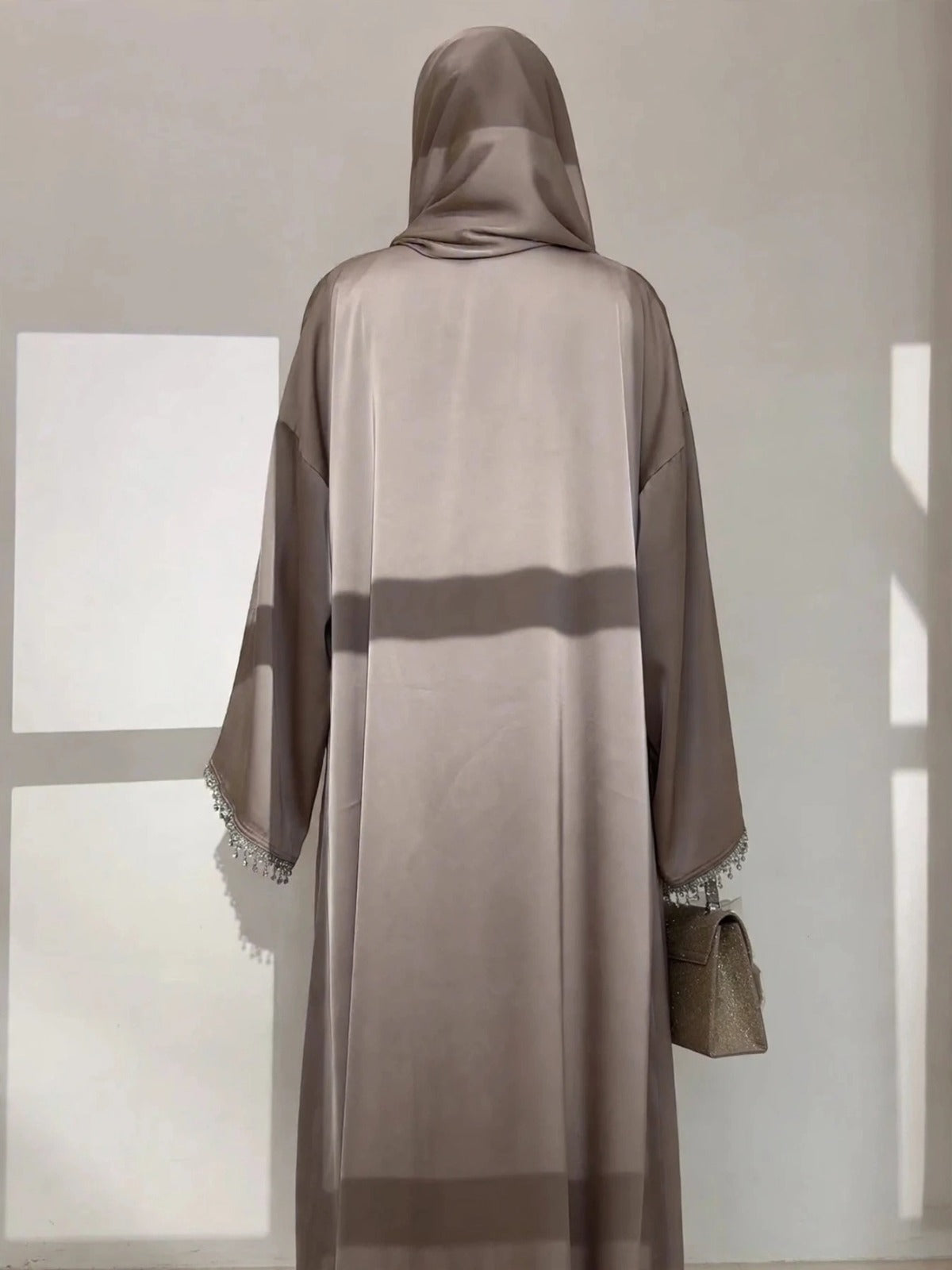 SAFFIA DOUBLE SHRUG LACE ABAYA | NUDE