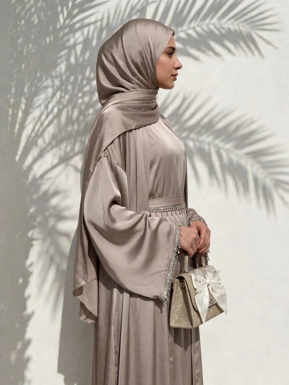 SAFFIA DOUBLE SHRUG LACE ABAYA | NUDE