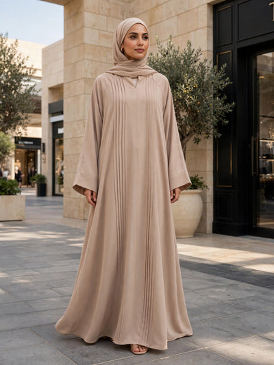 SHARJEENA FULLY CLOSED ABAYA | NUDE