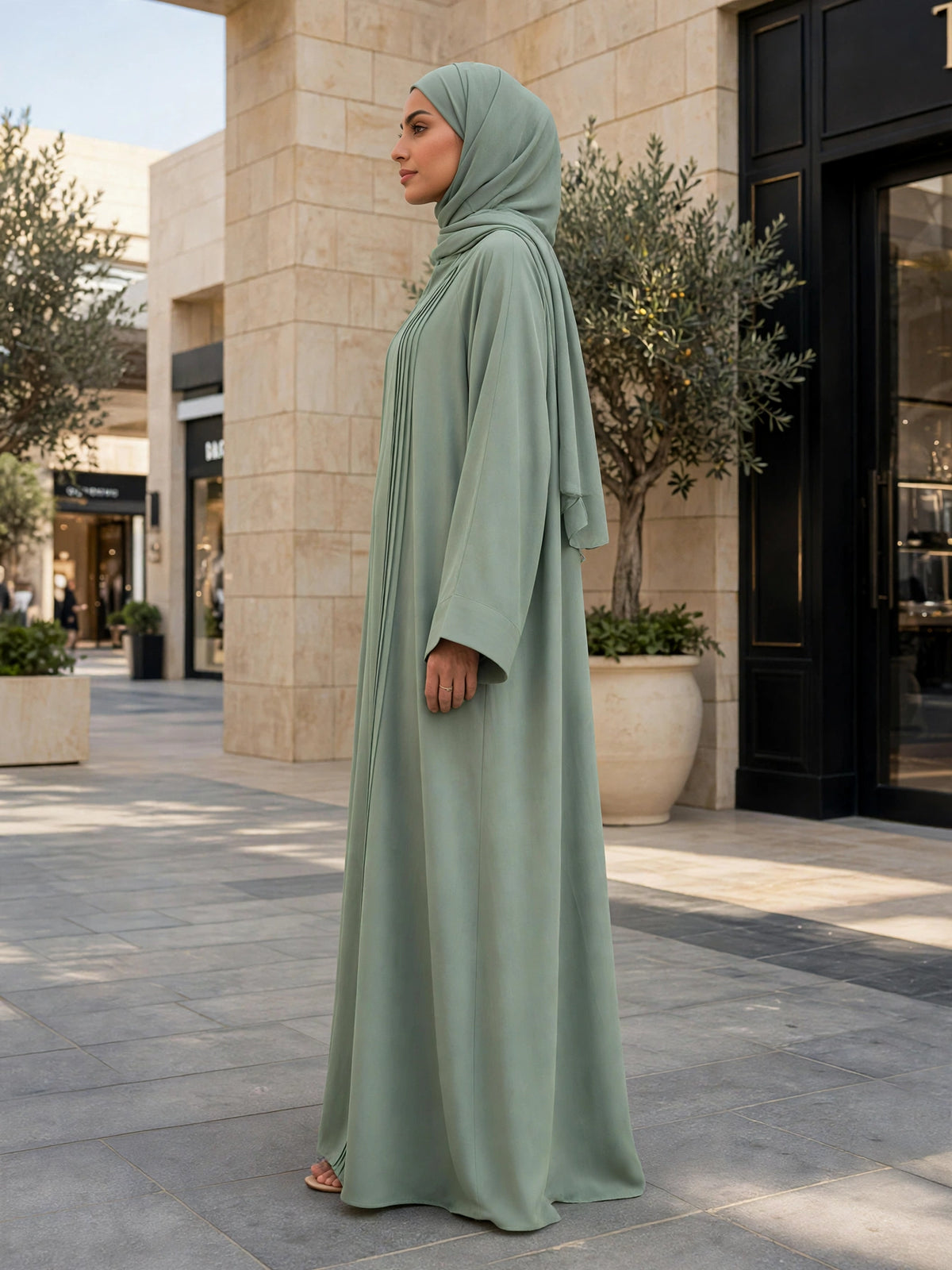 SHARJEENA FULLY CLOSED ABAYA | SEA GREEN