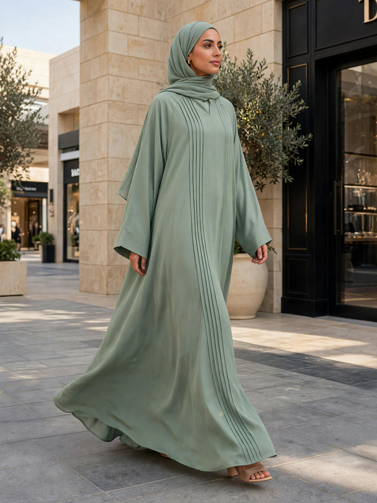 SHARJEENA FULLY CLOSED ABAYA | SEA GREEN