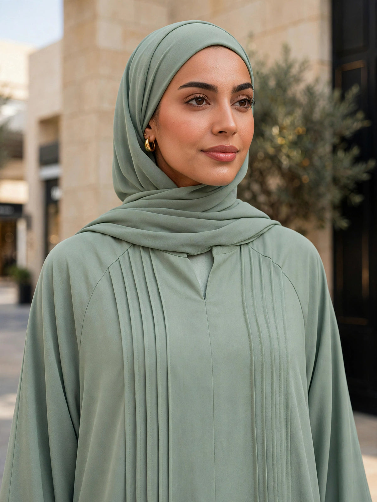 SHARJEENA FULLY CLOSED ABAYA | SEA GREEN