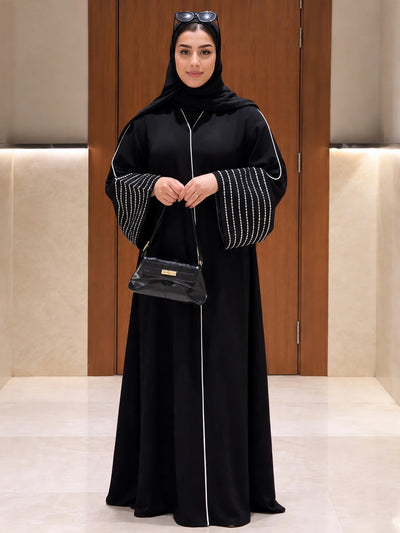 IRHA A-LINE EMROIDERY ABAYA | BLACK