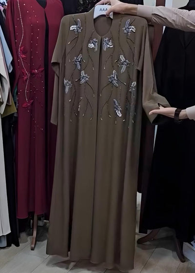 ALFISHAH FRONT OPEN ABAYA | DARK NUDE