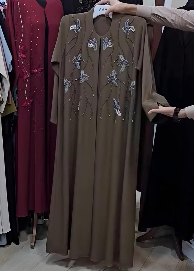 ALFISHAH FRONT OPEN ABAYA | DARK NUDE