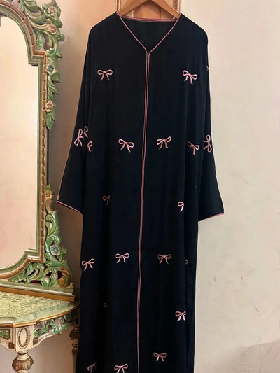 AFIFA A-LINE BOW ABAYA | BLACK
