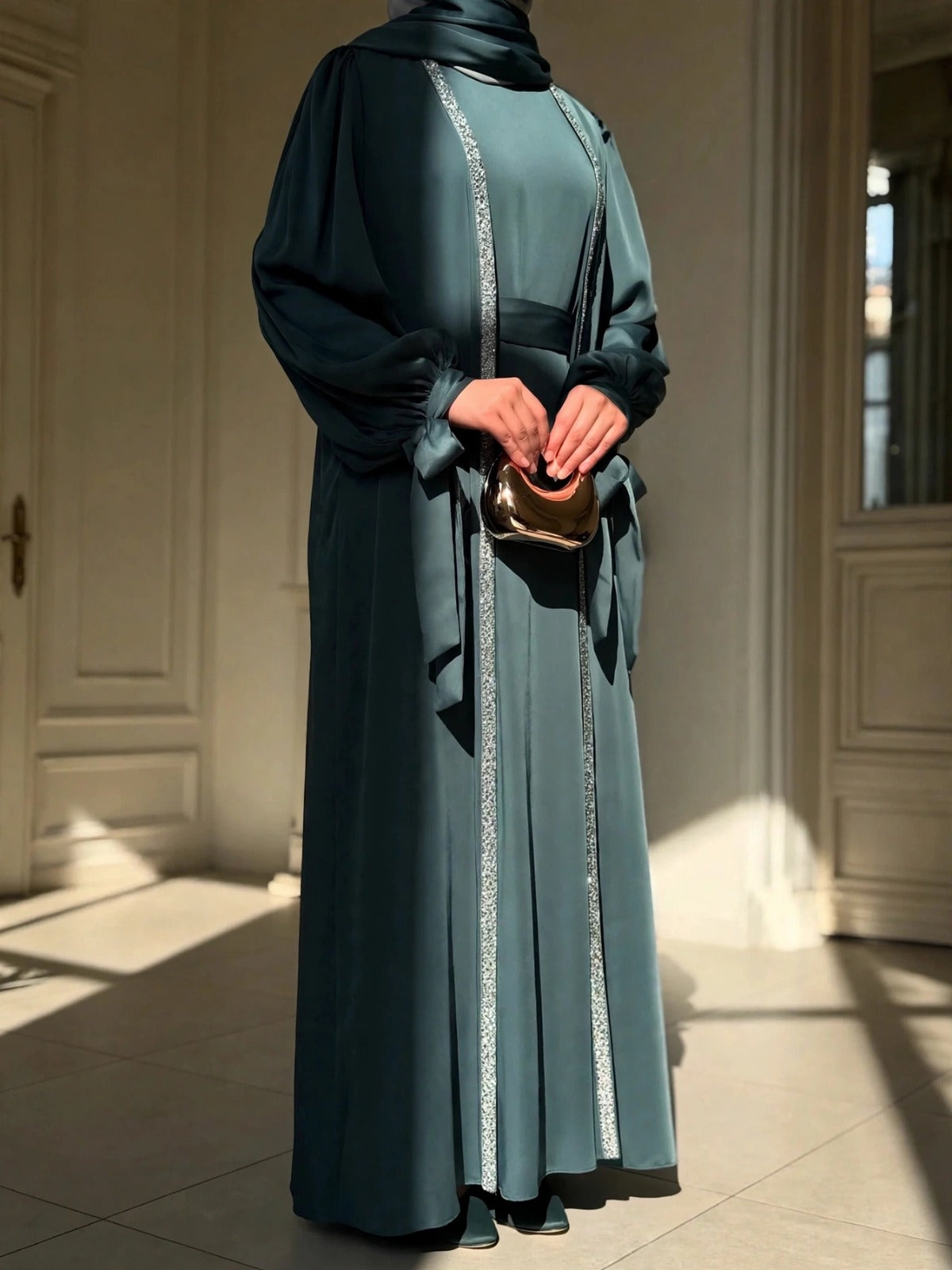 BISMA DOUBLE SHRUG ABAYA | TEAL