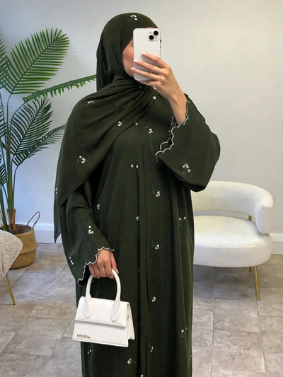 IMAMA FLORAL GRACE ABAYA | OLIVE