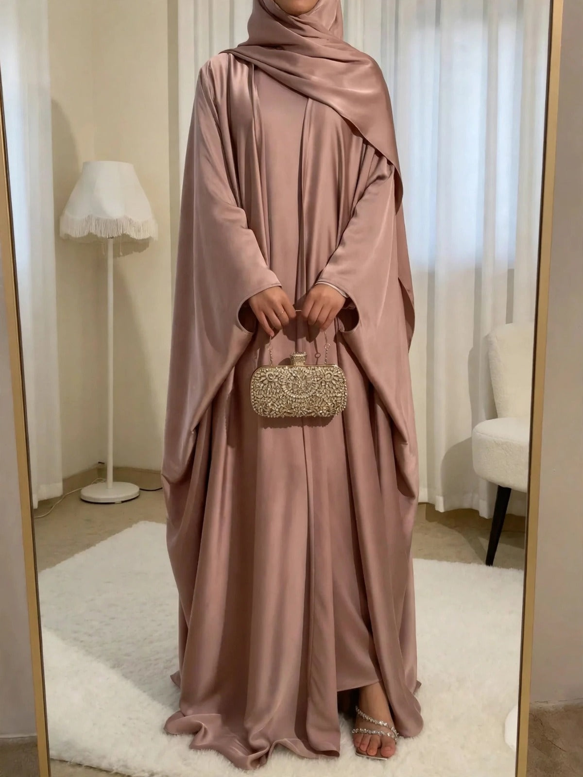 SAJAL DOUBLE SHRUG ABAYA | GOLDEN