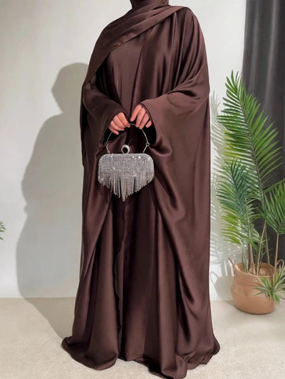SAJAL DOUBLE SHRUG ABAYA | COFFEE