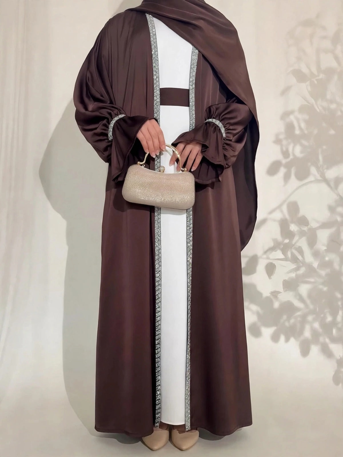 SAHARA DOUBLE SHRUG ABAYA | BROWN