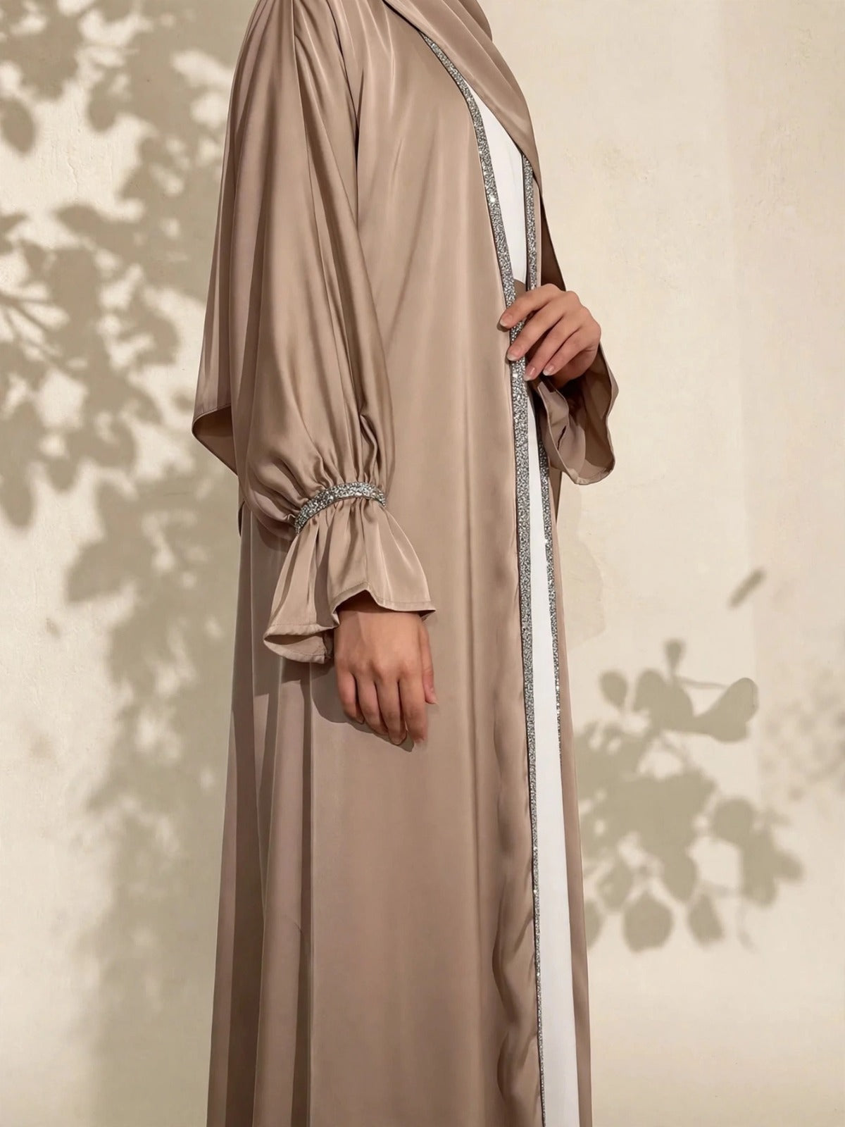 SAHARA DOUBLE SHRUG ABAYA | NUDE