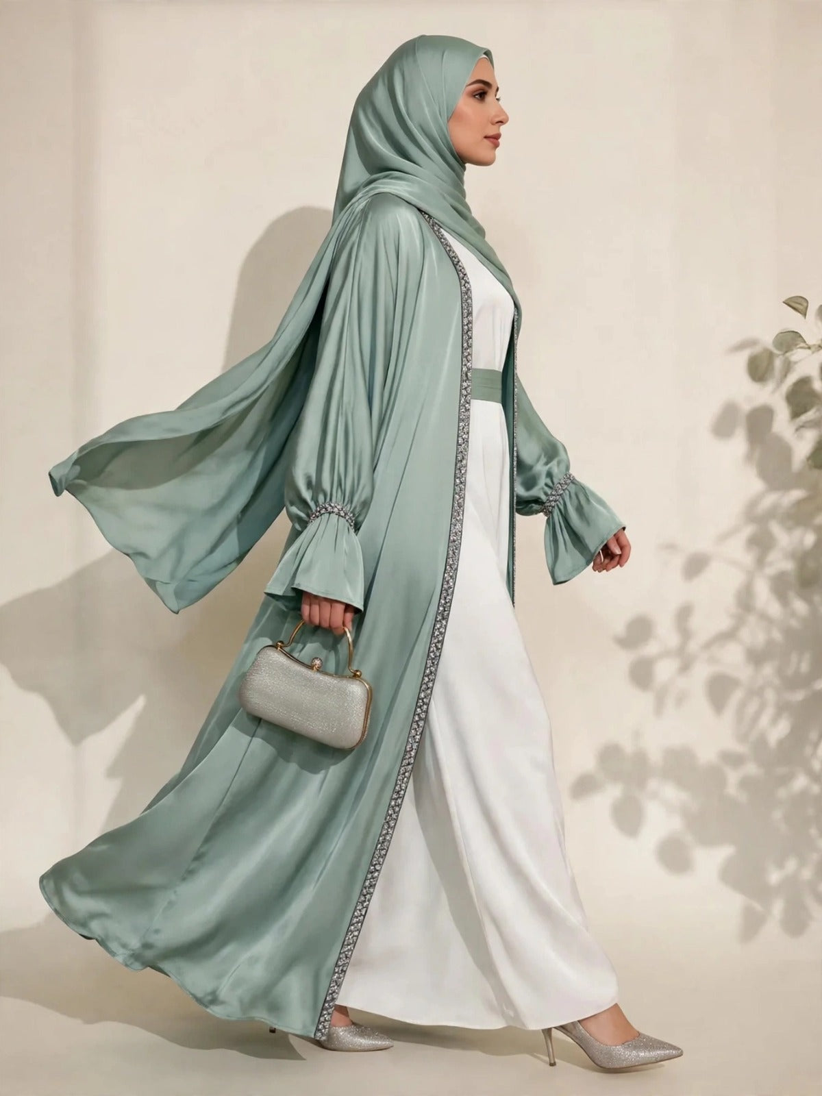 SAHARA DOUBLE SHRUG ABAYA | SEA GREEN