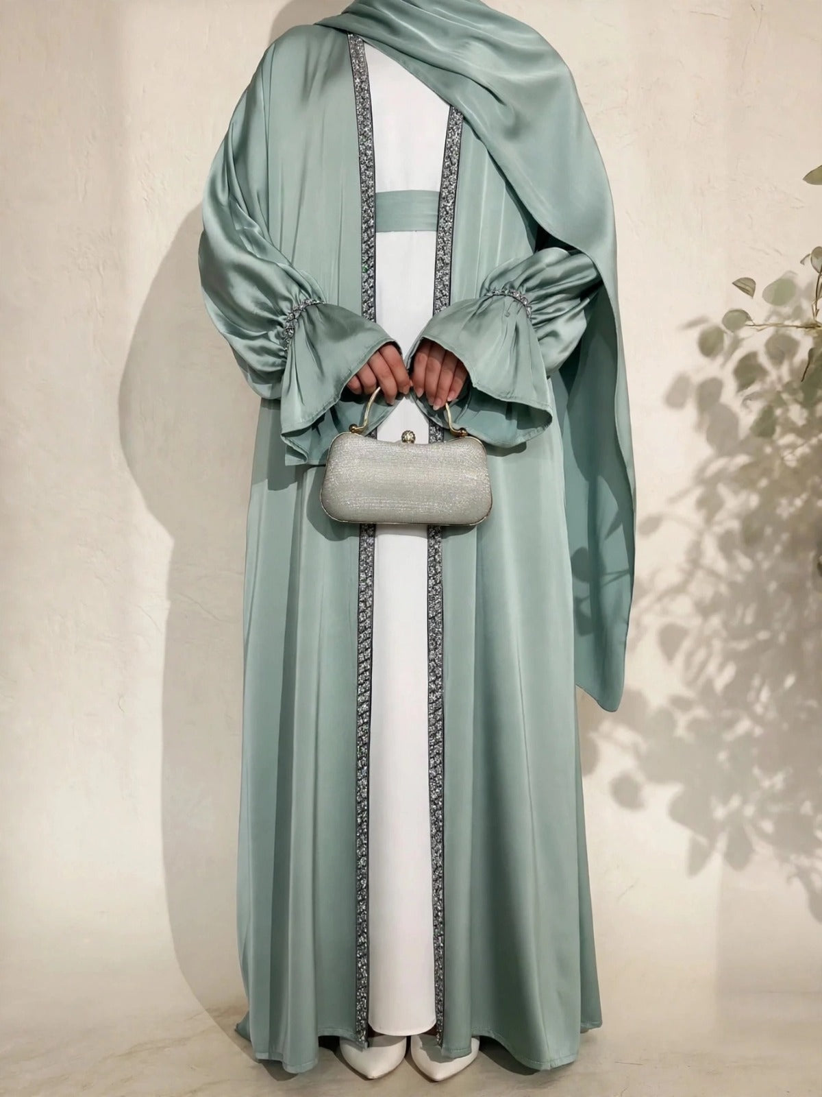 SAHARA DOUBLE SHRUG ABAYA | SEA GREEN