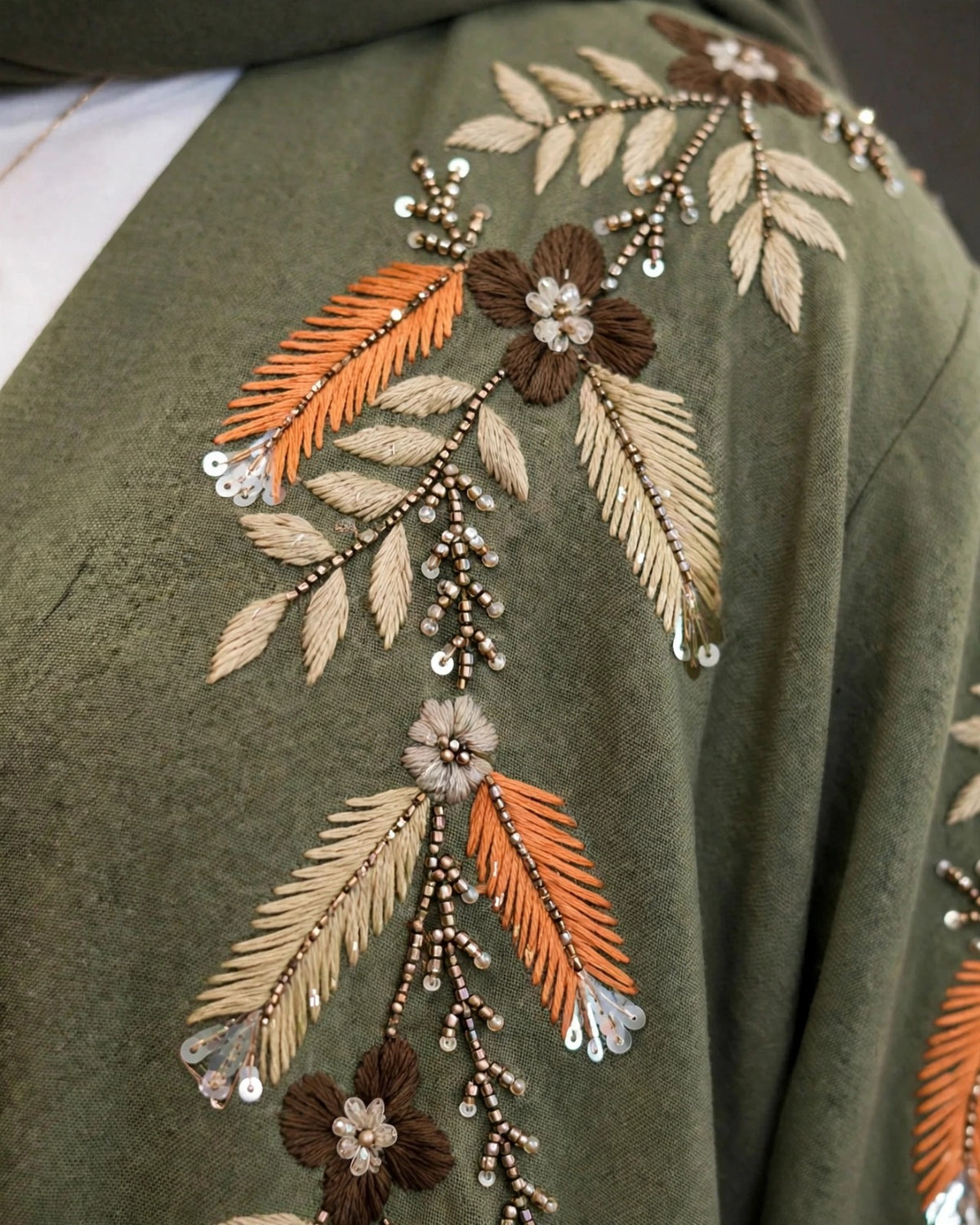 MANNARA FRONT OPEN ABAYA | OLIVE