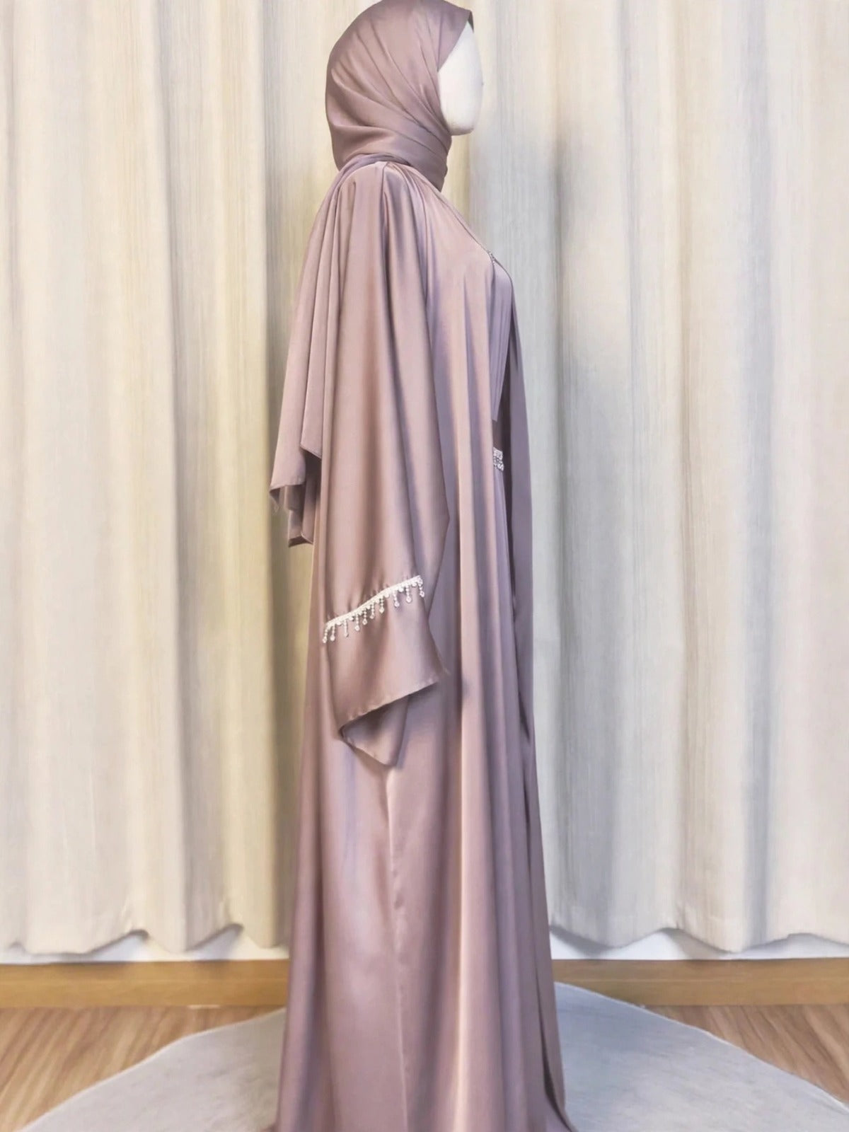 SAFFIA DOUBLE SHRUG LACE ABAYA | P-NUDE