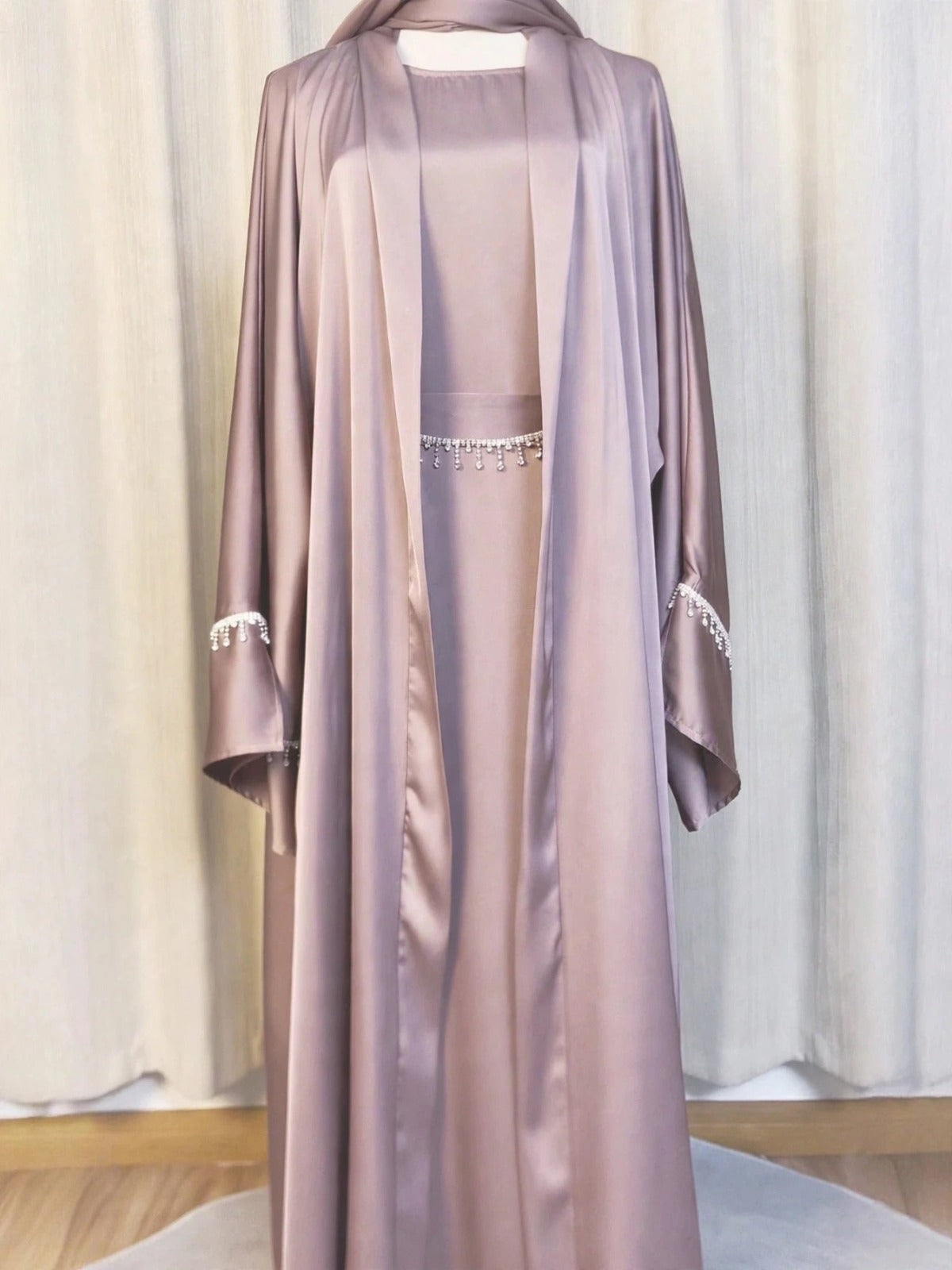 SAFFIA DOUBLE SHRUG LACE ABAYA | P-NUDE