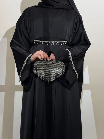 SAFFIA DOUBLE SHRUG LACE ABAYA | BLACK