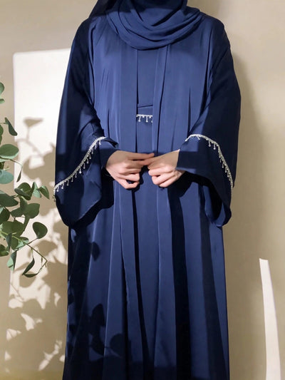 SAFFIA DOUBLE SHRUG LACE ABAYA | NAVY BLUE