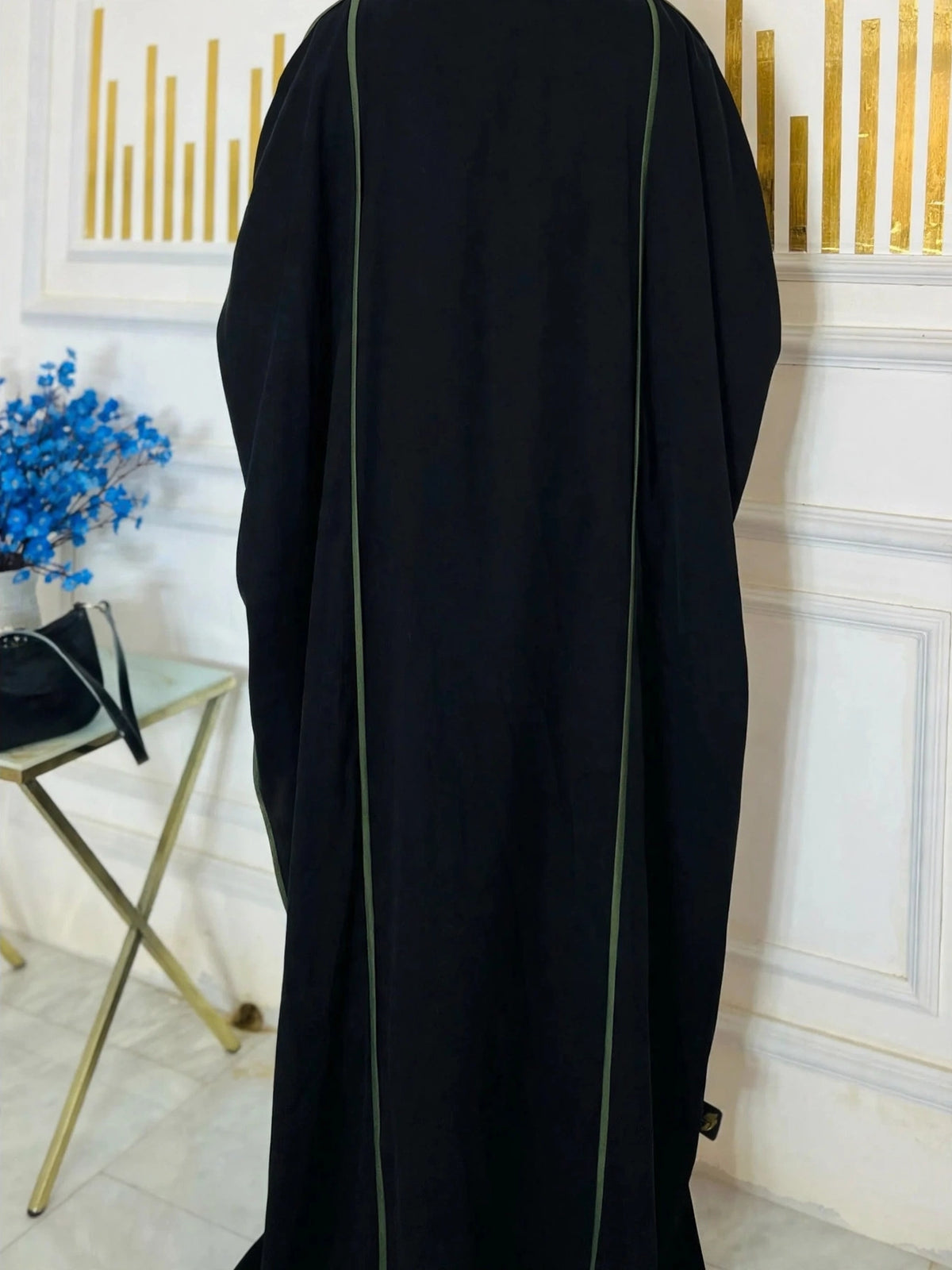 FRONT OPEN GREEN PIPIN ABAYA  | BLK2GRN