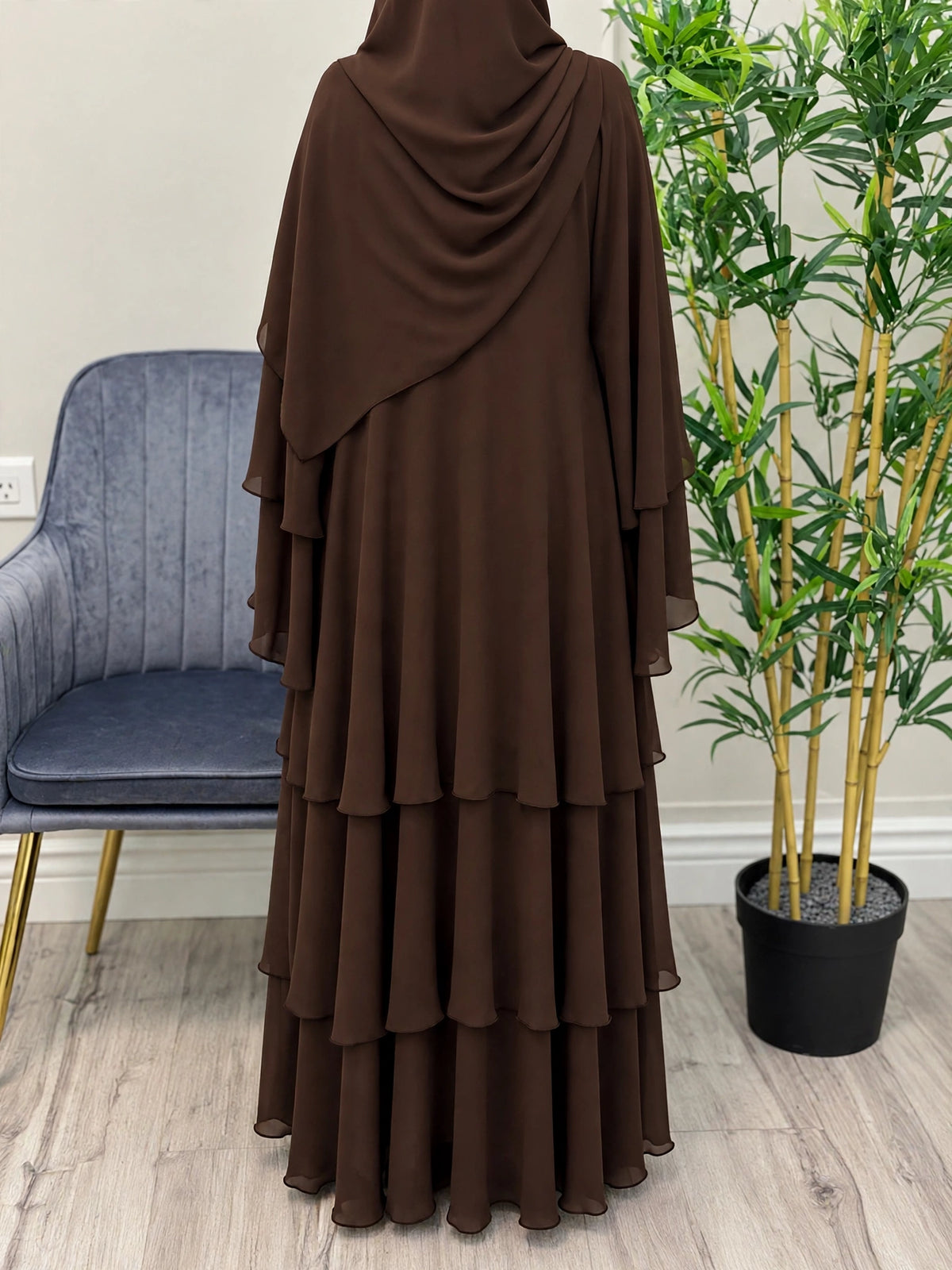 THREE LAYERED DEMANDED ABAYA | BROWN