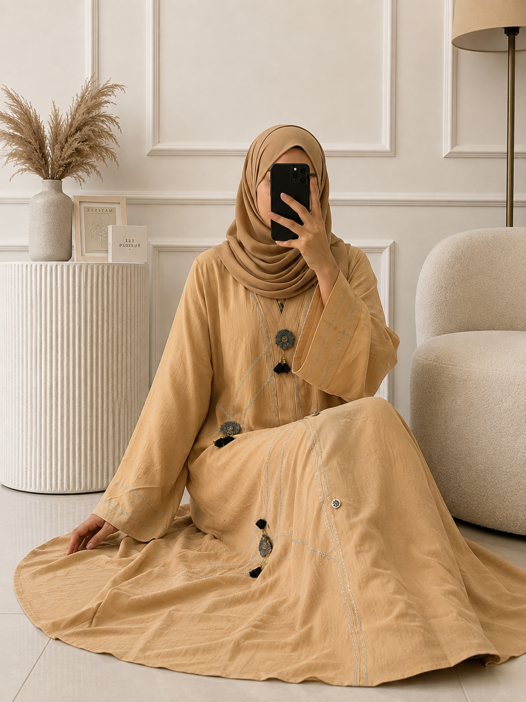6990 - FRONT OPEN ABAYA | NUDE