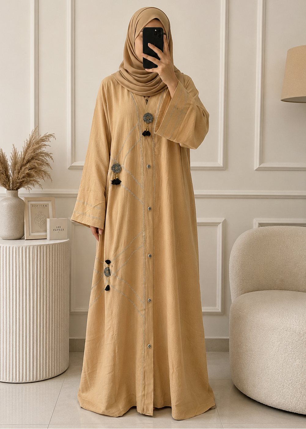 6990 - FRONT OPEN ABAYA | NUDE
