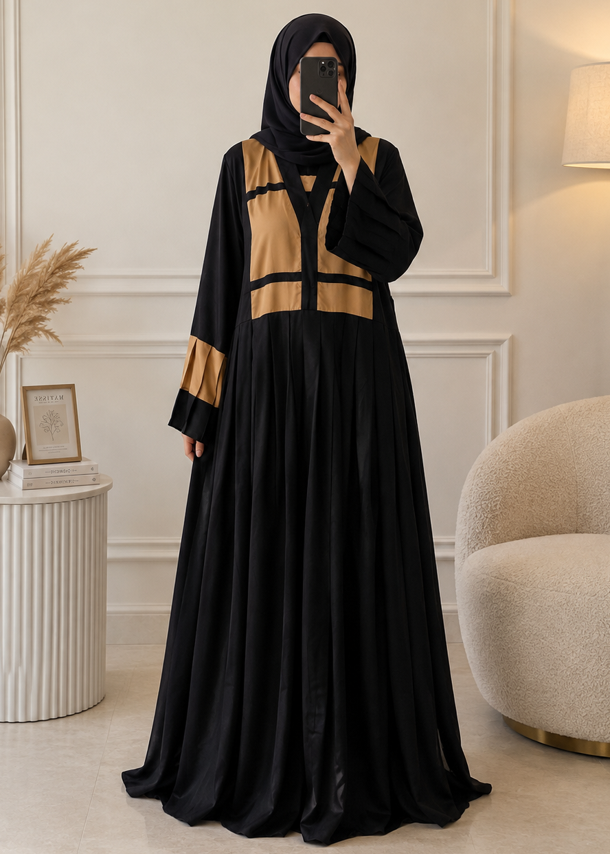 6549 - PLEATED FRILL ABAYA | BLACK