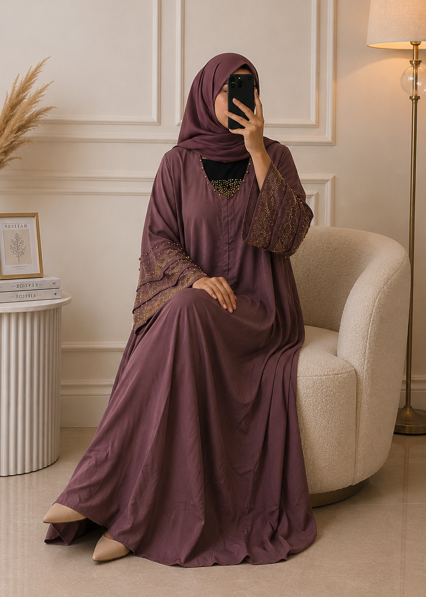 8495 - FULLY CLOSED ABAYA | DUSTY PINK
