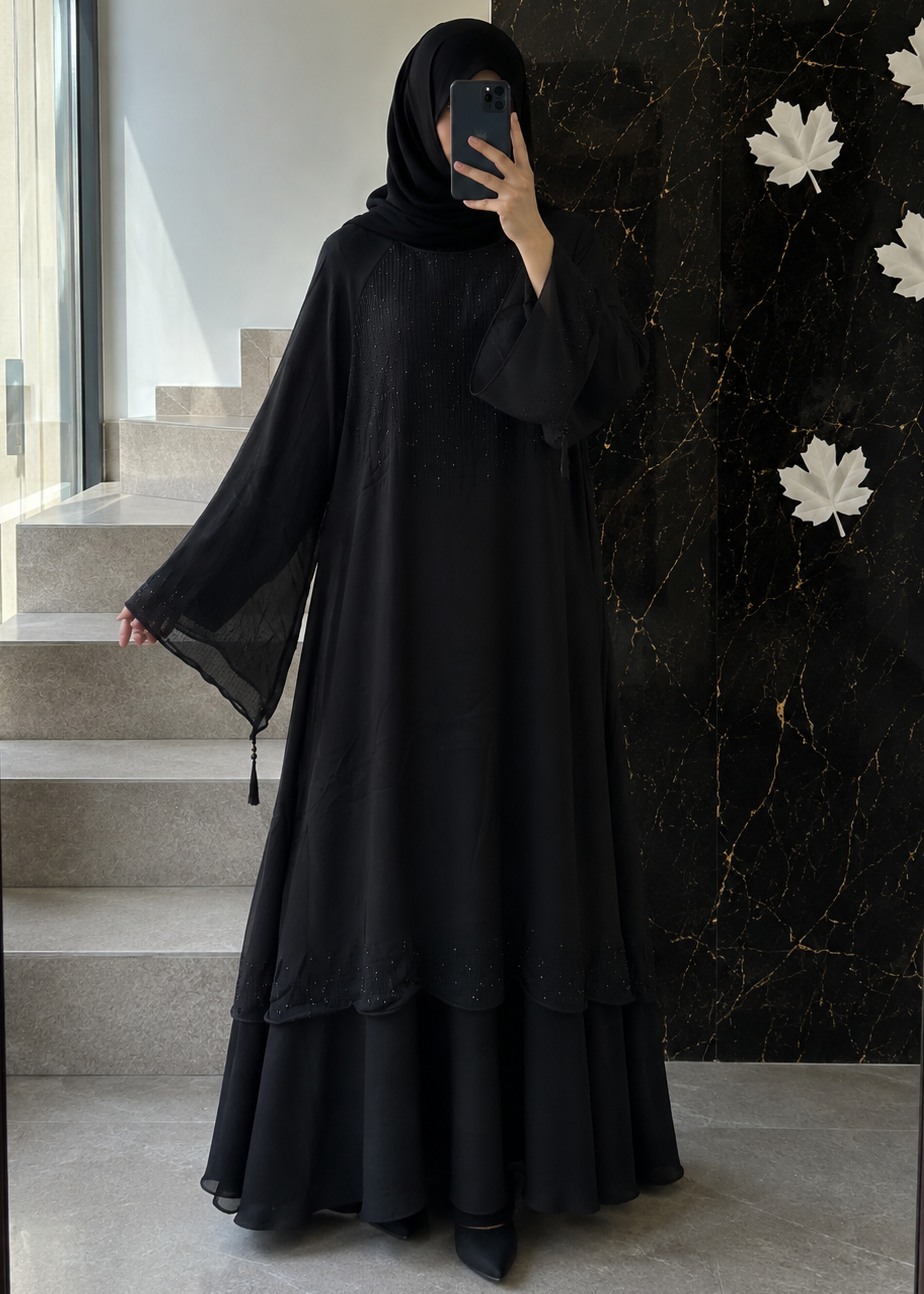 2465 - DOUBLE LAYER ABAYA | BLACK