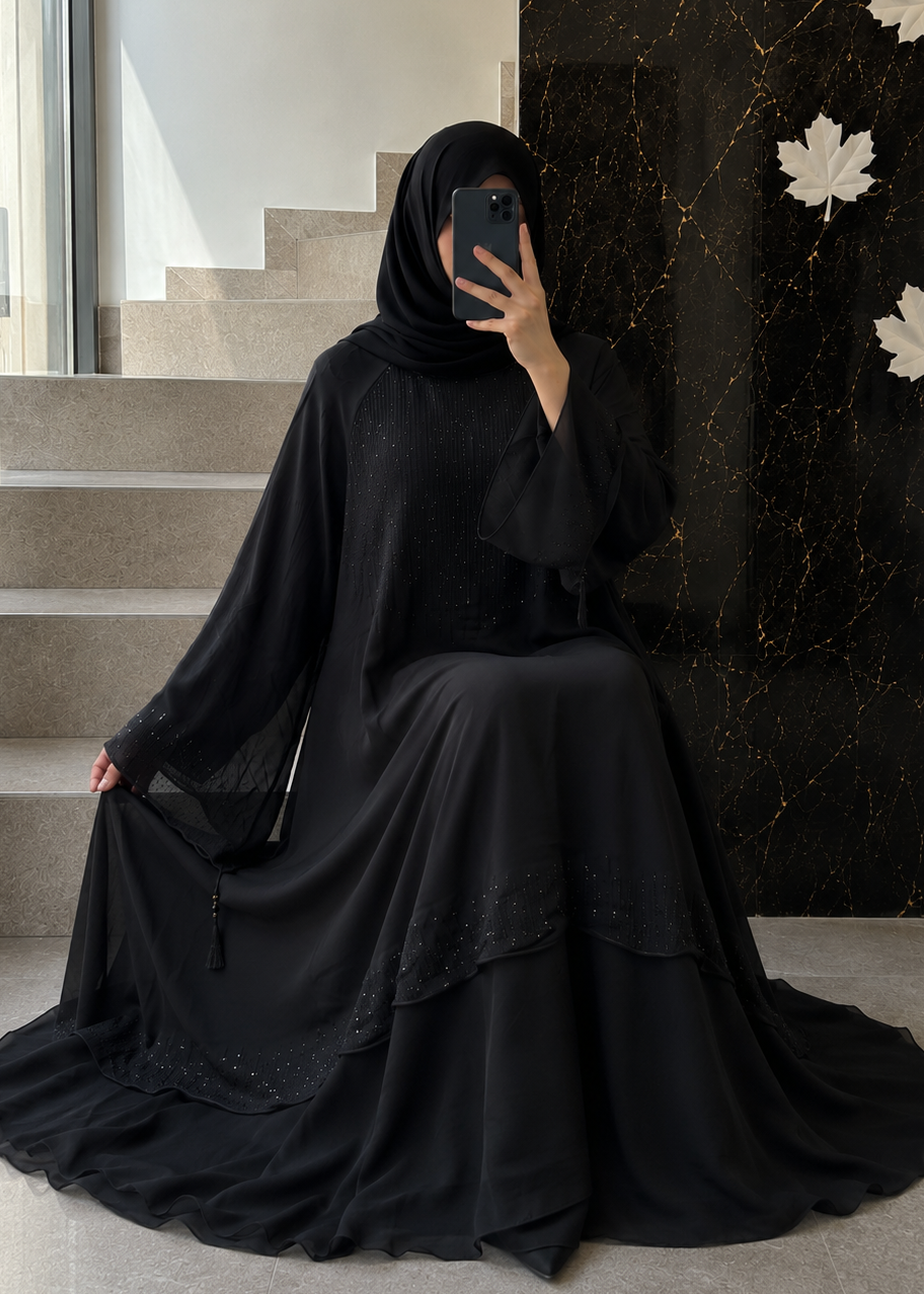 2465 - DOUBLE LAYER ABAYA | BLACK