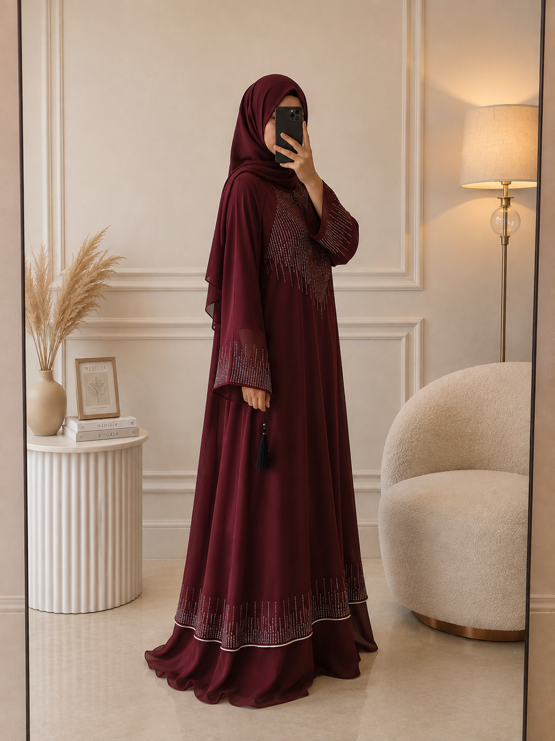 8891 - DESIGNER UMBRELLA ABAYA | MAROON
