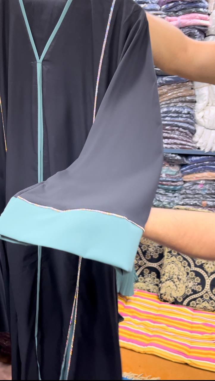 Imported Contrast 2 Kali Abaya SKY GREEN ( New Launch )