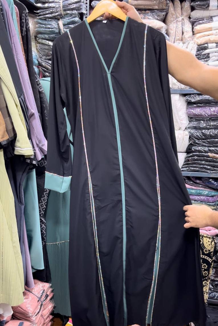 Imported Contrast 2 Kali Abaya SKY GREEN ( New Launch )