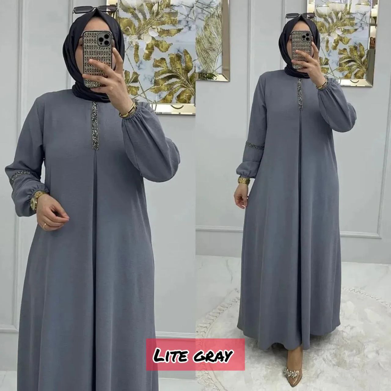 6001 - Aash Basic Abaya | LITE GRAY