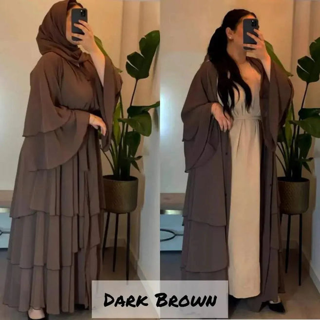 THREE LAYERED DEMANDED ABAYA | DARK BROWN