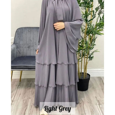 THREE LAYERED DEMANDED ABAYA | LITE GREY