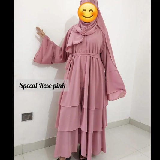 Demanded 3 layared Abaya ( SPL ROSE PINK )