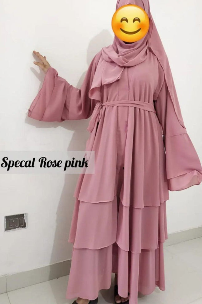 THREE LAYERED DEMANDED ABAYA | SPL ROSE PINK
