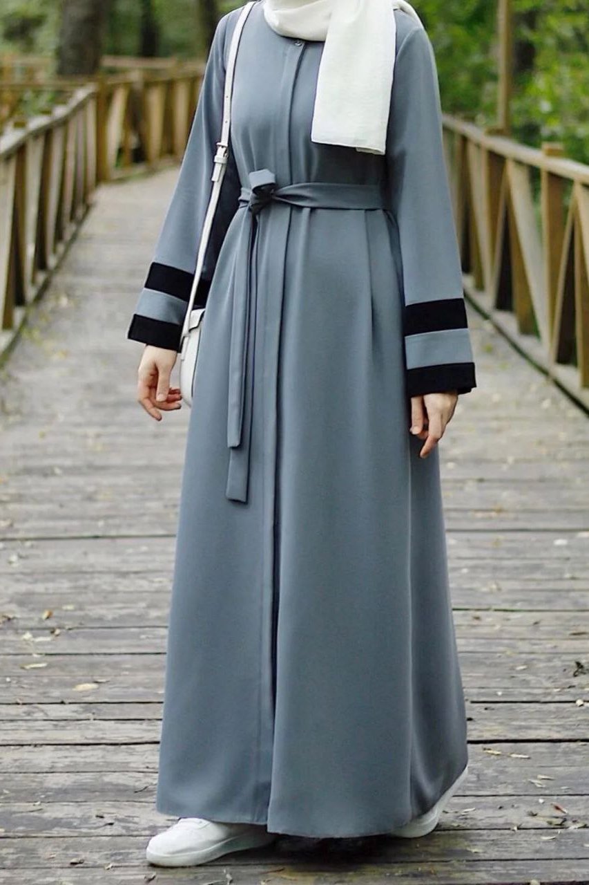 Haima Front Open Sleeve Contact Abaya ( GRAY )