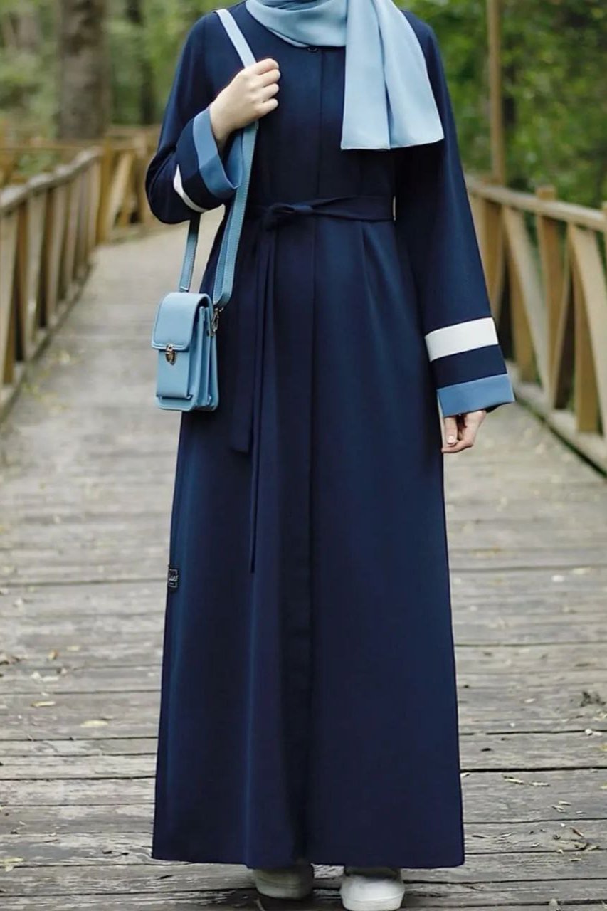 Haima Front Open Sleeve Contact Abaya ( BLUE )