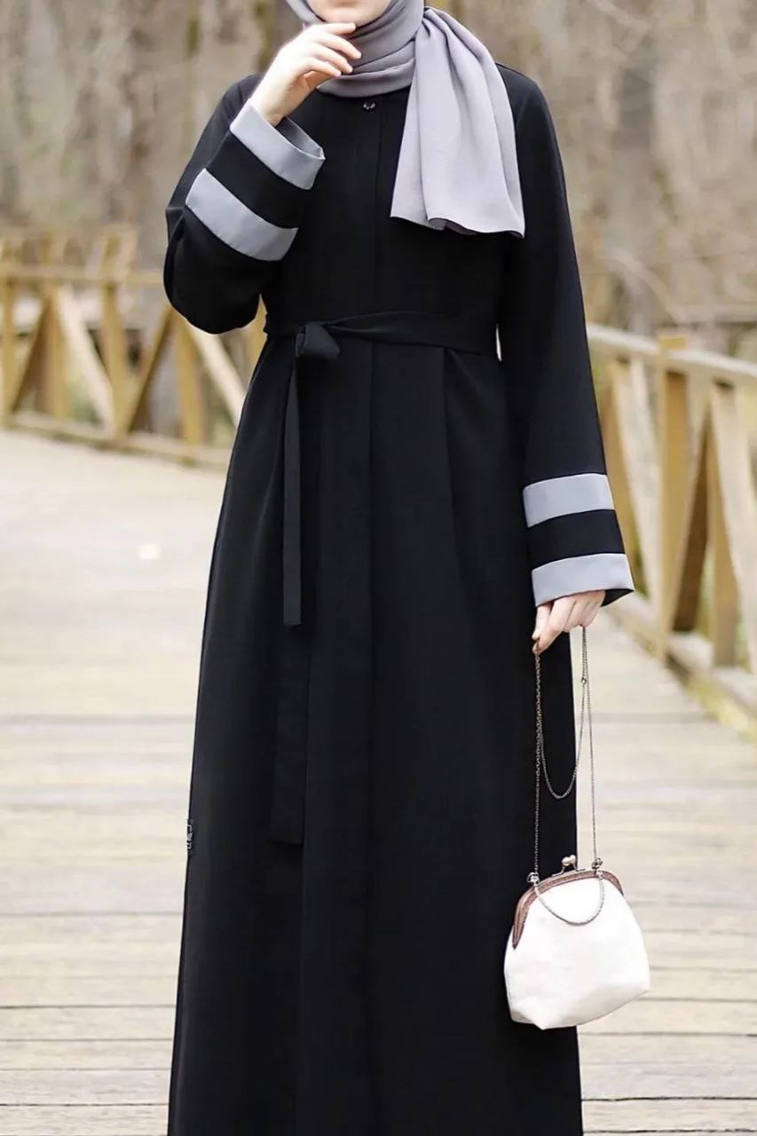 Haima Front Open Sleeve Contact Abaya ( BLACK )