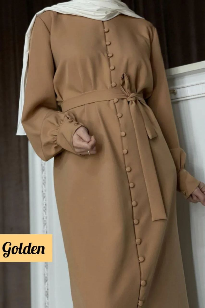 Ayesha Front Open buttons knot Abaya ( SPL GOLDEN )